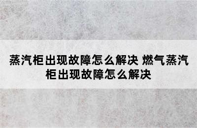 蒸汽柜出现故障怎么解决 燃气蒸汽柜出现故障怎么解决